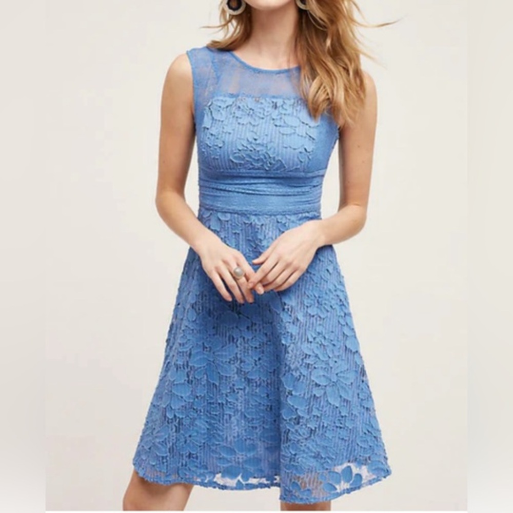 Moulinette Soeurs Periwinkle Blue Lace Fit-and-Flare Dress